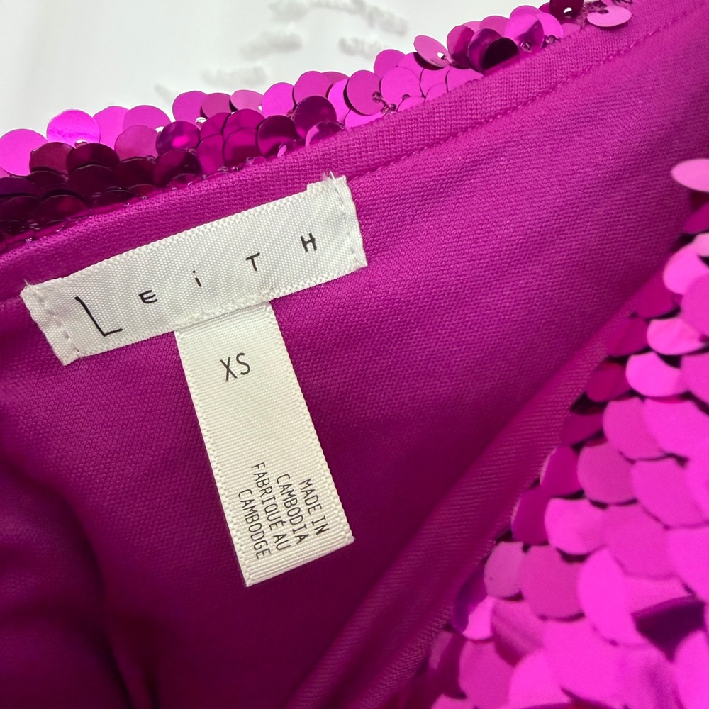 Leith Fuchsia Sequin One-Shoulder Dress - Picture 3 of 4